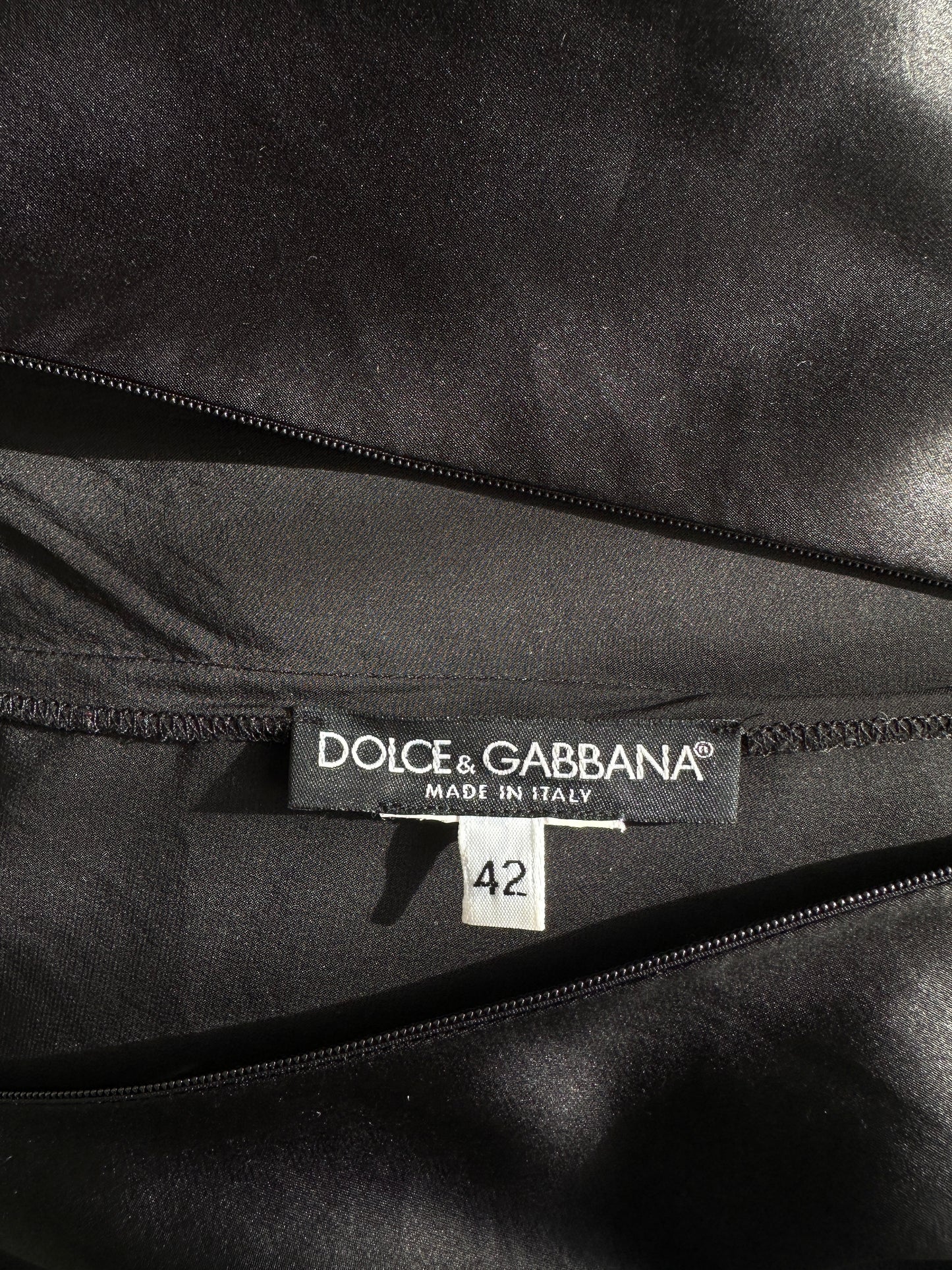 Dolce & Gabbana 90's/early 00’s Black Silk Slip Dress with Built-in Bra and Lace Trim in size M