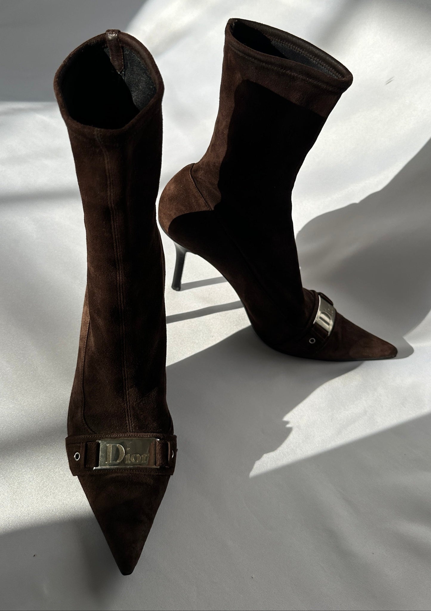 Christian Dior by Galliano 00's Chocolate Brown Suede Leather Pointy Boots.