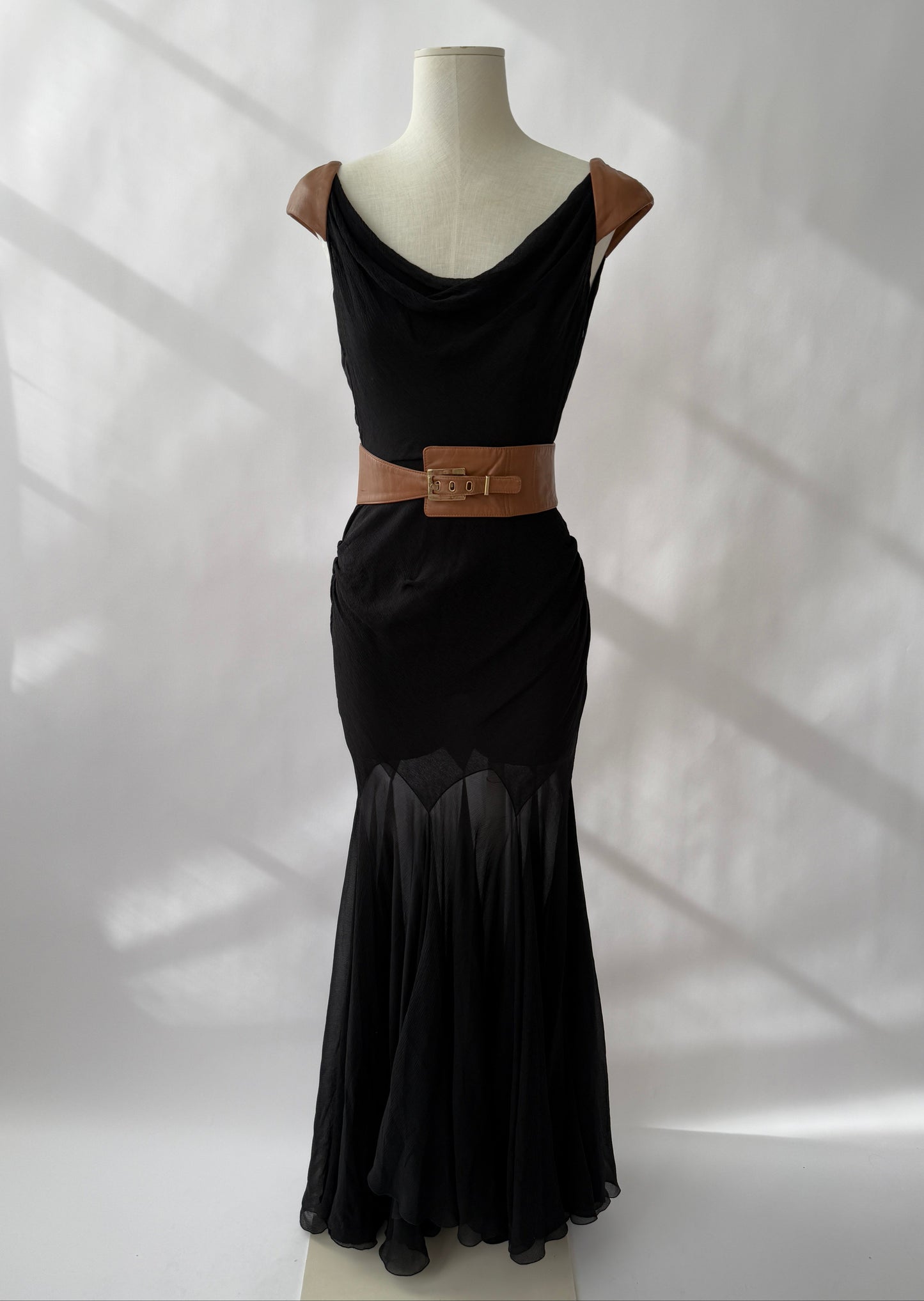 Versace F/W 2001 Vintage Runway Black Silk and Leather Open Back Dress (S)