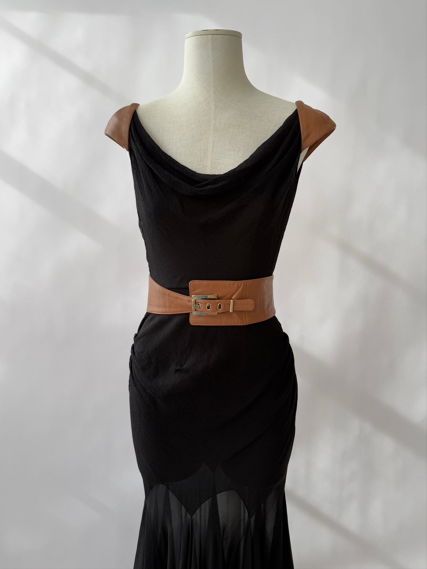 Versace F/W 2001 Vintage Runway Black Silk and Leather Open Back Dress (S)