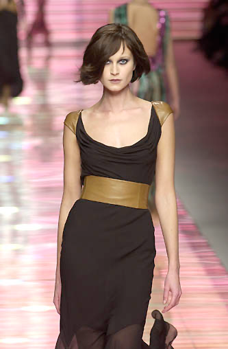 Versace F/W 2001 Vintage Runway Black Silk and Leather Open Back Dress (S)