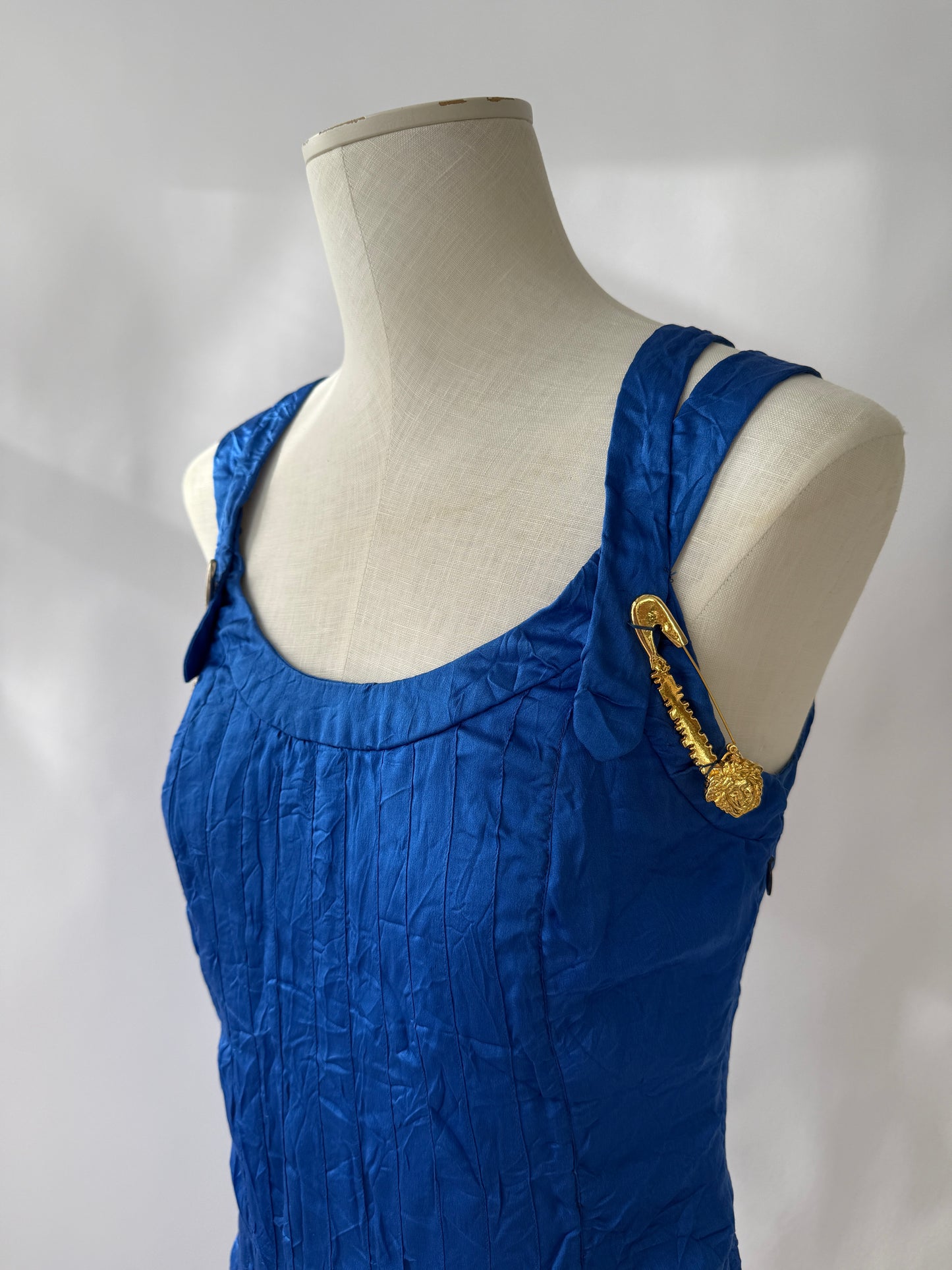 Versace S/S 1994 Runway Vintage Safety Pin Blue Silk Dress (XS)