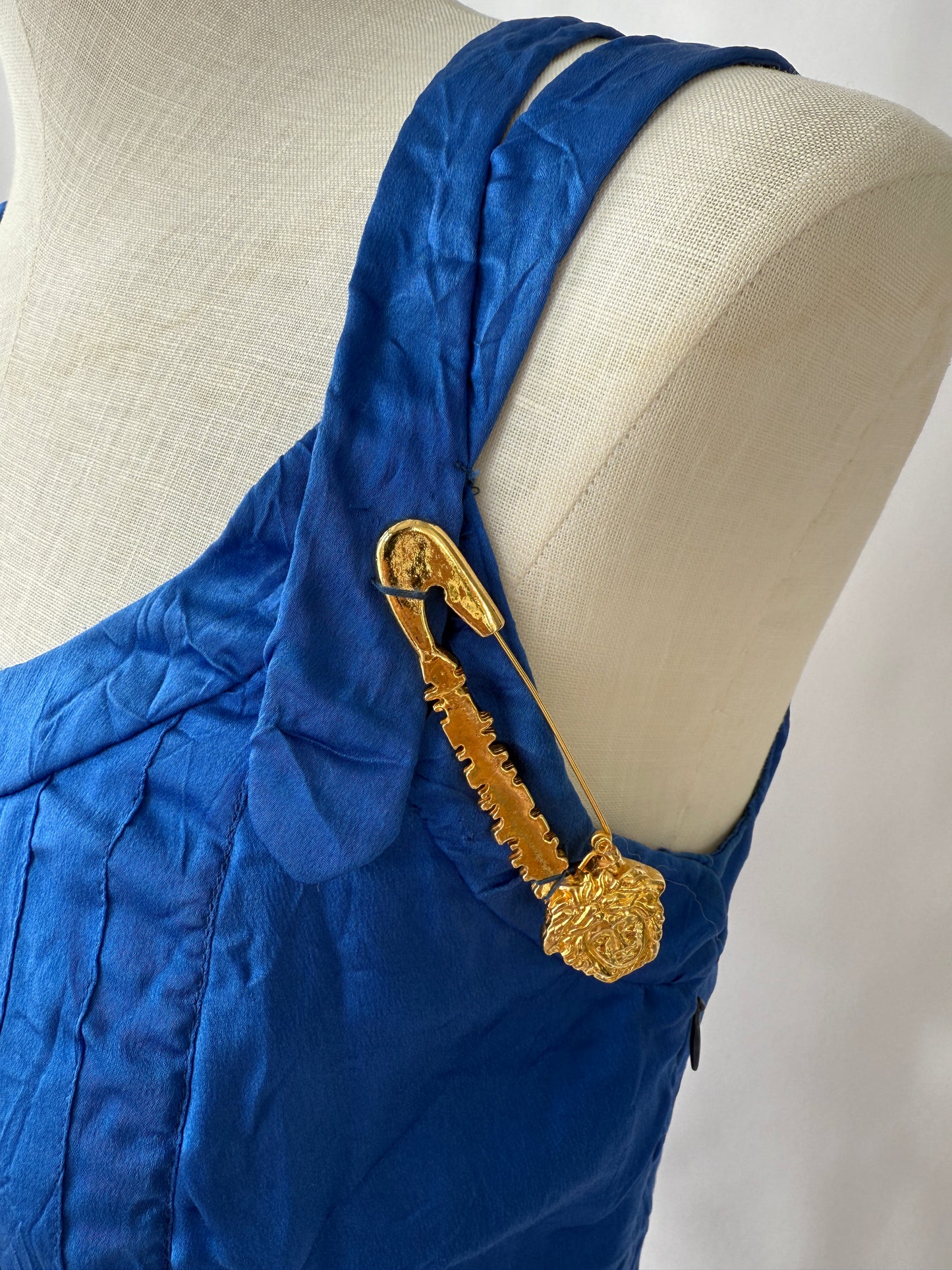 Versace S/S 1994 Runway Vintage Safety Pin Blue Silk Dress (XS)