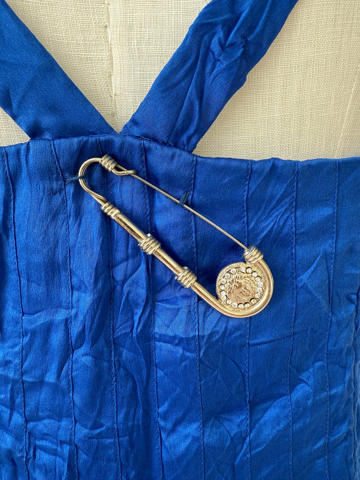 Versace S/S 1994 Runway Vintage Safety Pin Blue Silk Dress (XS)