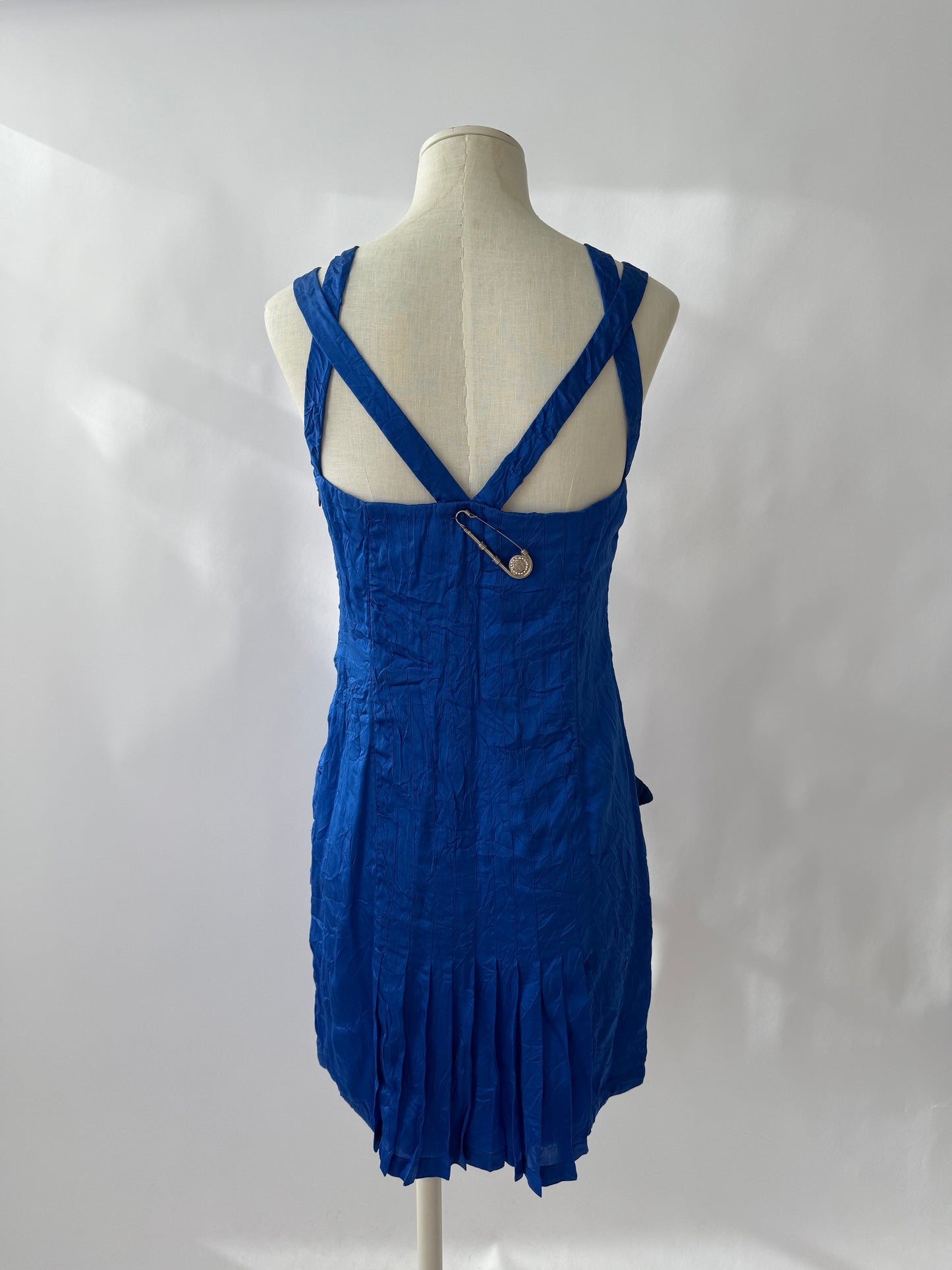 Versace S/S 1994 Runway Vintage Safety Pin Blue Silk Dress (XS)