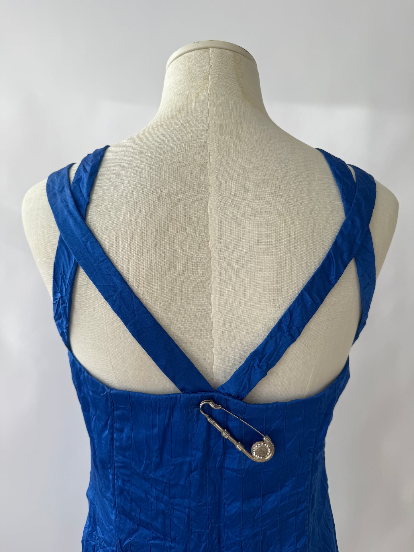 Versace S/S 1994 Runway Vintage Safety Pin Blue Silk Dress (XS)