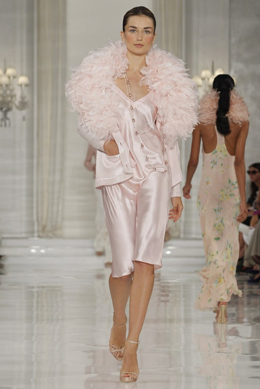 Ralph Lauren Purple Label S/S 2012 Champagne Bias Cut Silk Slip Dress in size S/M on a model on the runway.