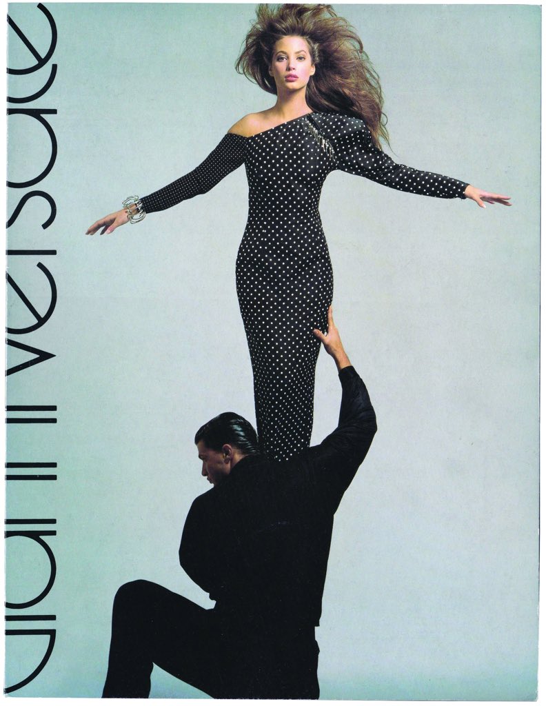 Versace S/S 1987 Runway Polkadot One Shoulder Silk Dress in size S.