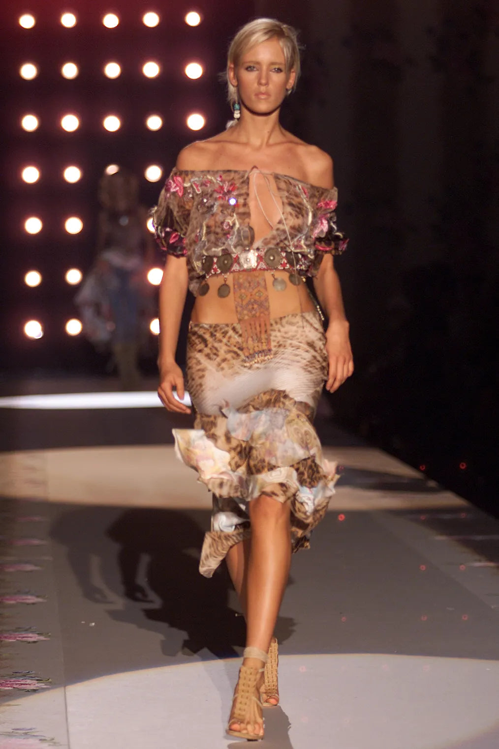 Roberto Cavalli S/S 2002 Silk Leopard Print Dress on the runway