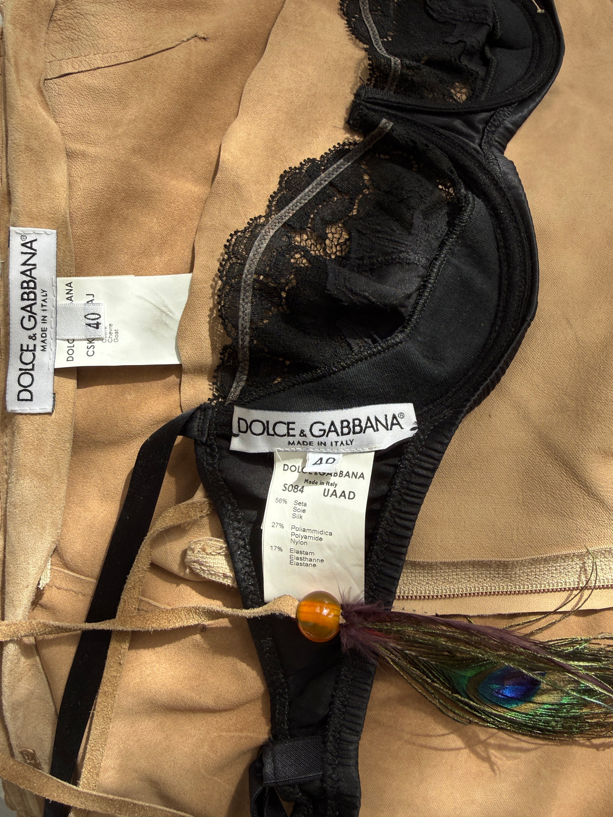 Dolce & Gabbana 2001 Frayed Suede and Feather Set (S)