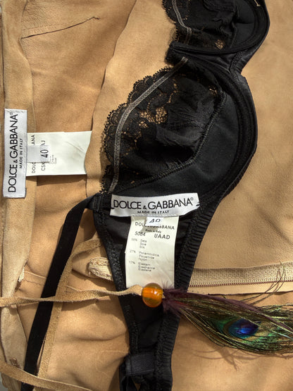 Dolce & Gabbana 2001 Frayed Suede and Feather Set (S)