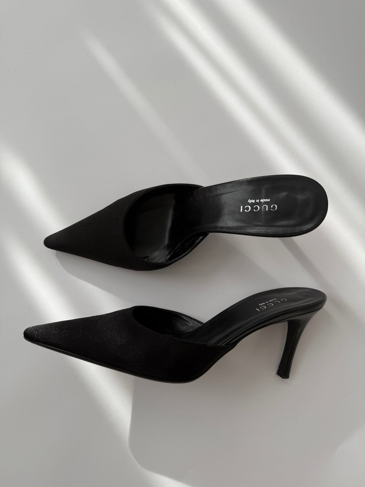 Gucci Vintage Black Pointed Toe Monogram Mules (IT 37/US 7/UK 4)