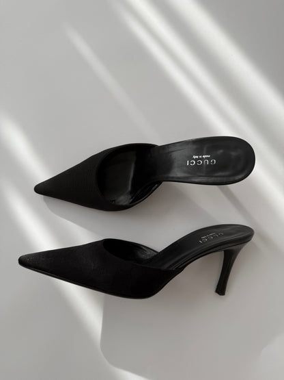 Gucci Vintage Black Pointed Toe Monogram Mules (IT 37/US 7/UK 4)