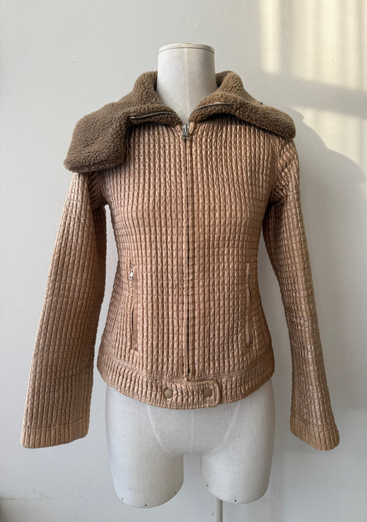 Miu Miu F/W 2002 Gold Quilted Faux Shearling Runway Jacket
