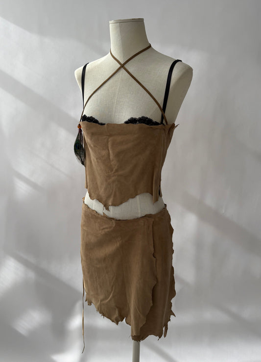 Dolce & Gabbana 2001 Frayed Suede and Feather Set (S)