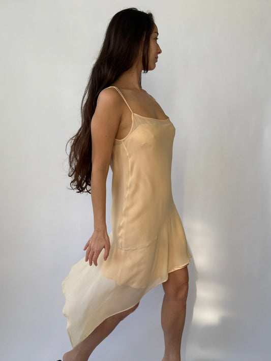 Dolce & Gabbana 1995 Vintage Gold Sheer Asymmetric Slip Dress (S-L)