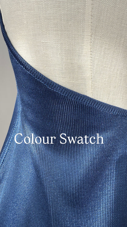 Azzedine Alaïa S/S 1986 Runway Blue Knit Halter Neck Bodycon Backless Dress in size M/L.