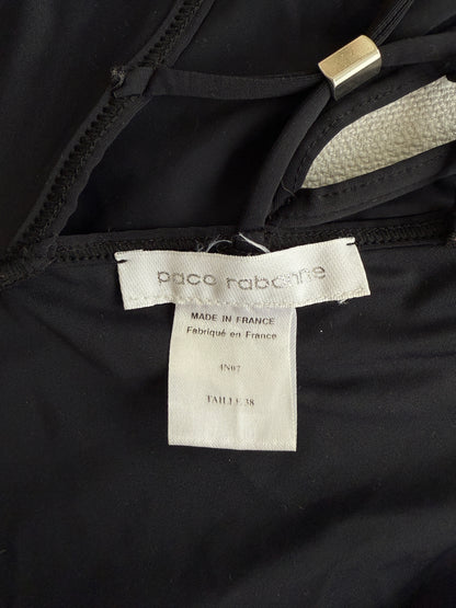 A close-up image of the size and brand label of the vintage Paco Rabanne swim Suit 