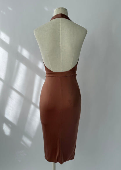 Versace 2005 Vintage Runway Brown Backless Wrap Dress (M)