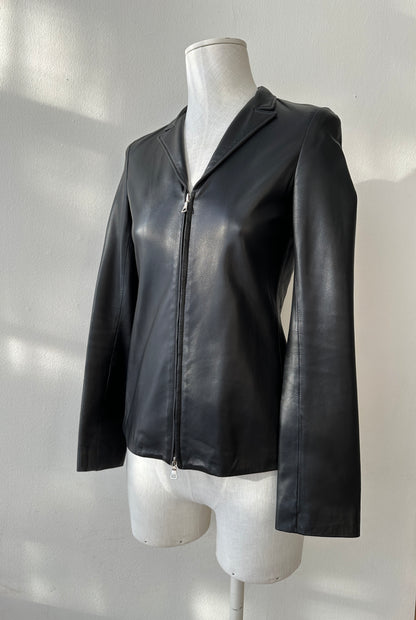 Jil Sander Minimalist Zipper Leather Jacket in size S.