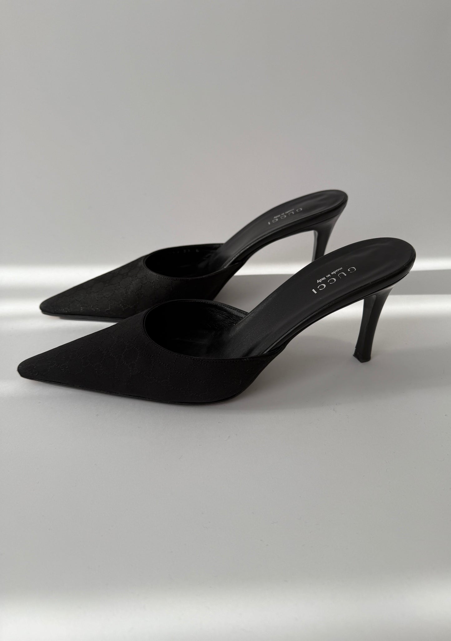 Gucci Vintage Black Pointed Toe Monogram Mules (IT 37/US 7/UK 4)