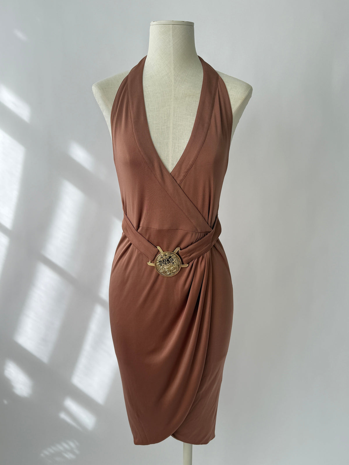 Versace 2005 Vintage Runway Brown Backless Wrap Dress (M)