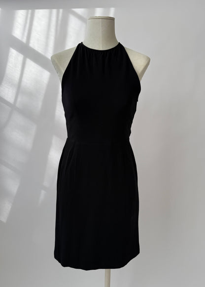 Valentino F/W 2001 Runway Black Silk Beaded Backless Mini Dress (S)