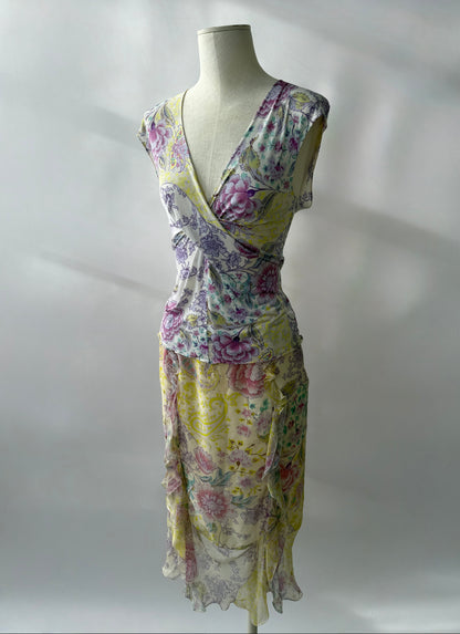 Emanuel Ungaro 2000s Vintage Silk Floral Two Piece Skirt Set (S)