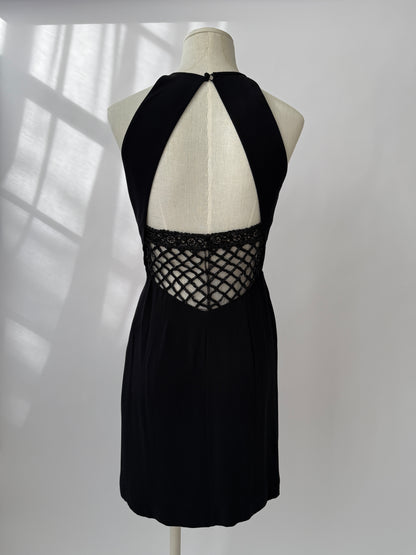 Valentino F/W 2001 Runway Black Silk Beaded Backless Mini Dress (S)