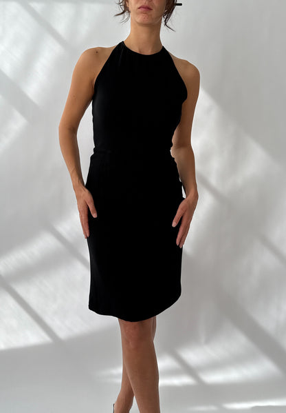 Valentino F/W 2001 Runway Black Silk Beaded Backless Mini Dress (S)