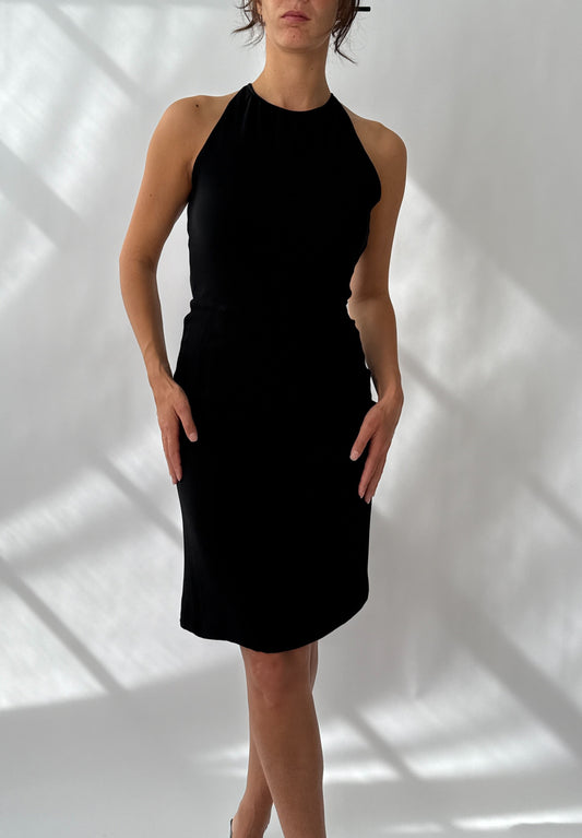 Valentino F/W 2001 Runway Black Silk Beaded Backless Mini Dress (S)