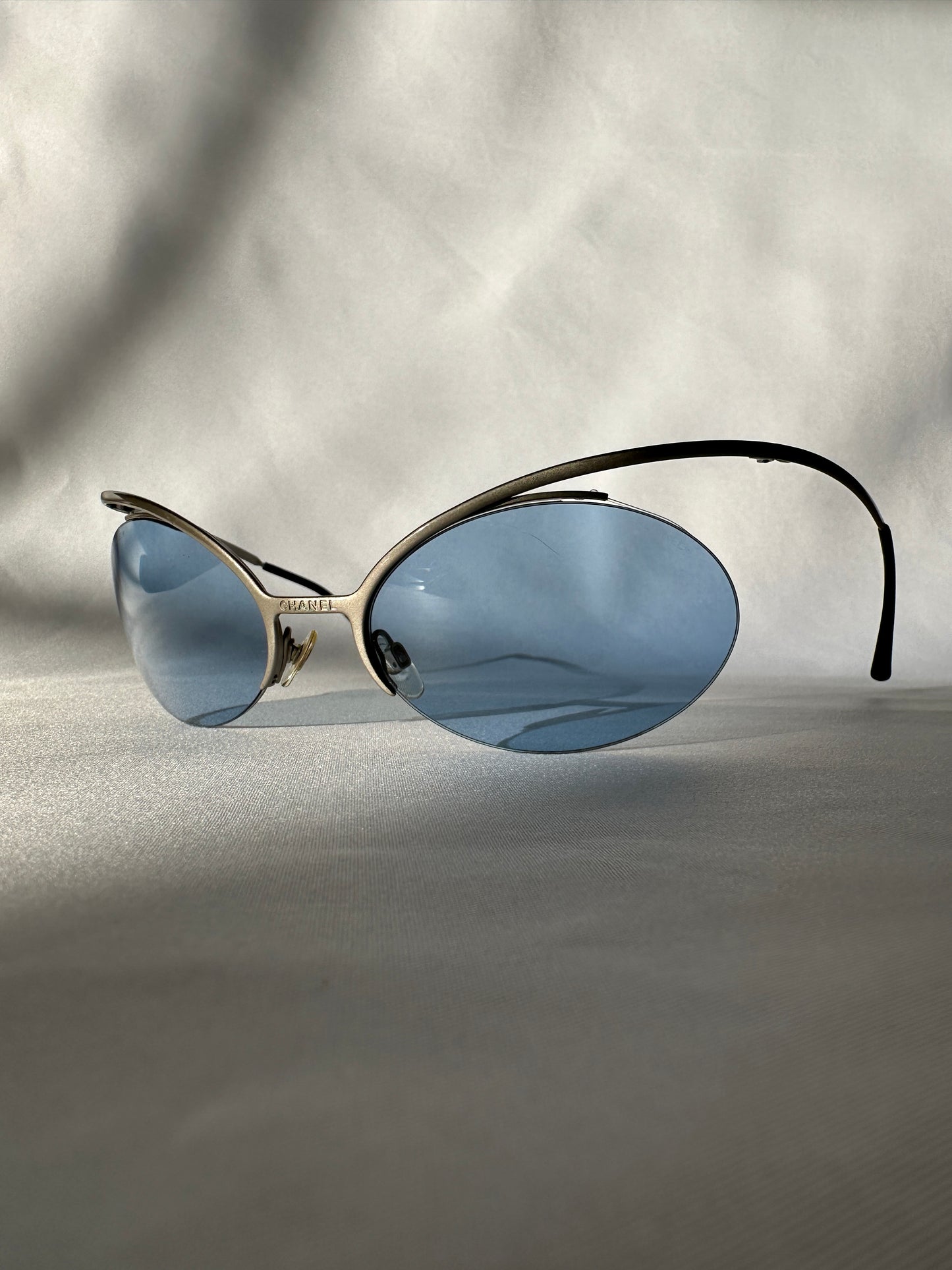 Chanel by Karl Lagerfeld S/S 2000 Futuristic Rimless Blue Sunglasses