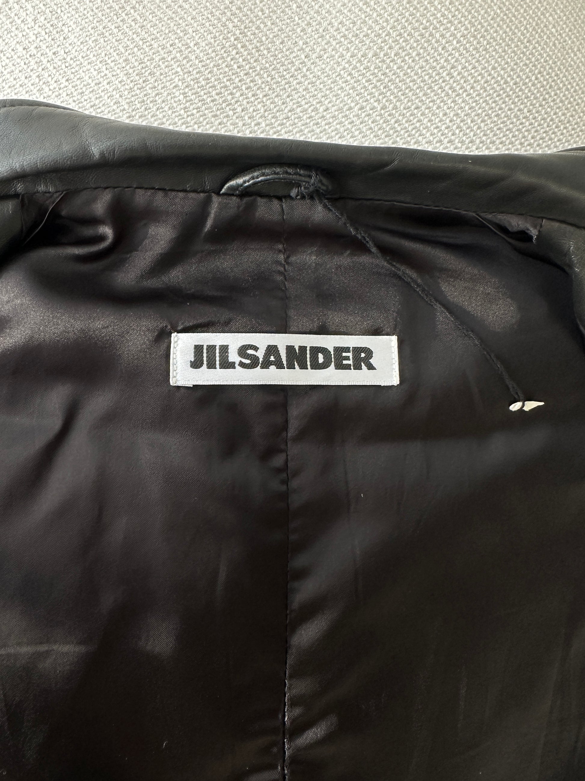 Jil Sander Minimalist Zipper Leather Jacket in size S.