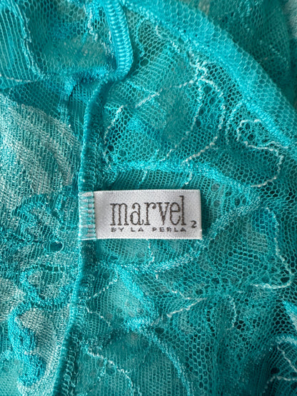 La Perla Marvel Aquamarine High Slit Asymmetrical Lace Dress in size M.