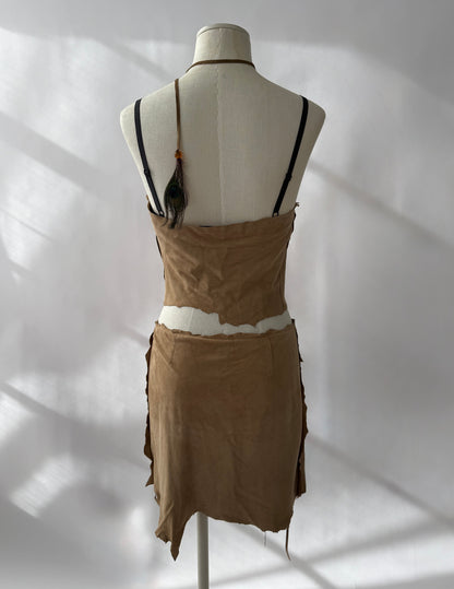 Dolce & Gabbana 2001 Frayed Suede and Feather Set (S)