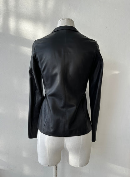 Jil Sander Minimalist Zipper Leather Jacket in size S.