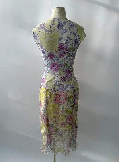 Emanuel Ungaro 2000s Vintage Silk Floral Two Piece Skirt Set (S)