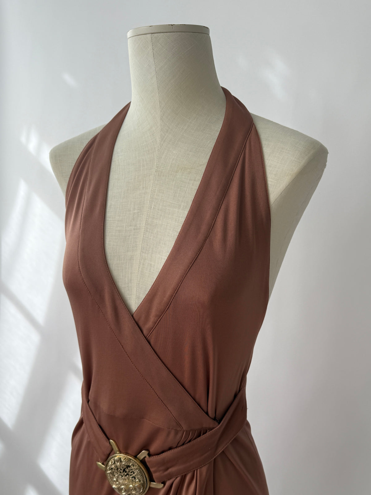 Versace 2005 Vintage Runway Brown Backless Wrap Dress (M)