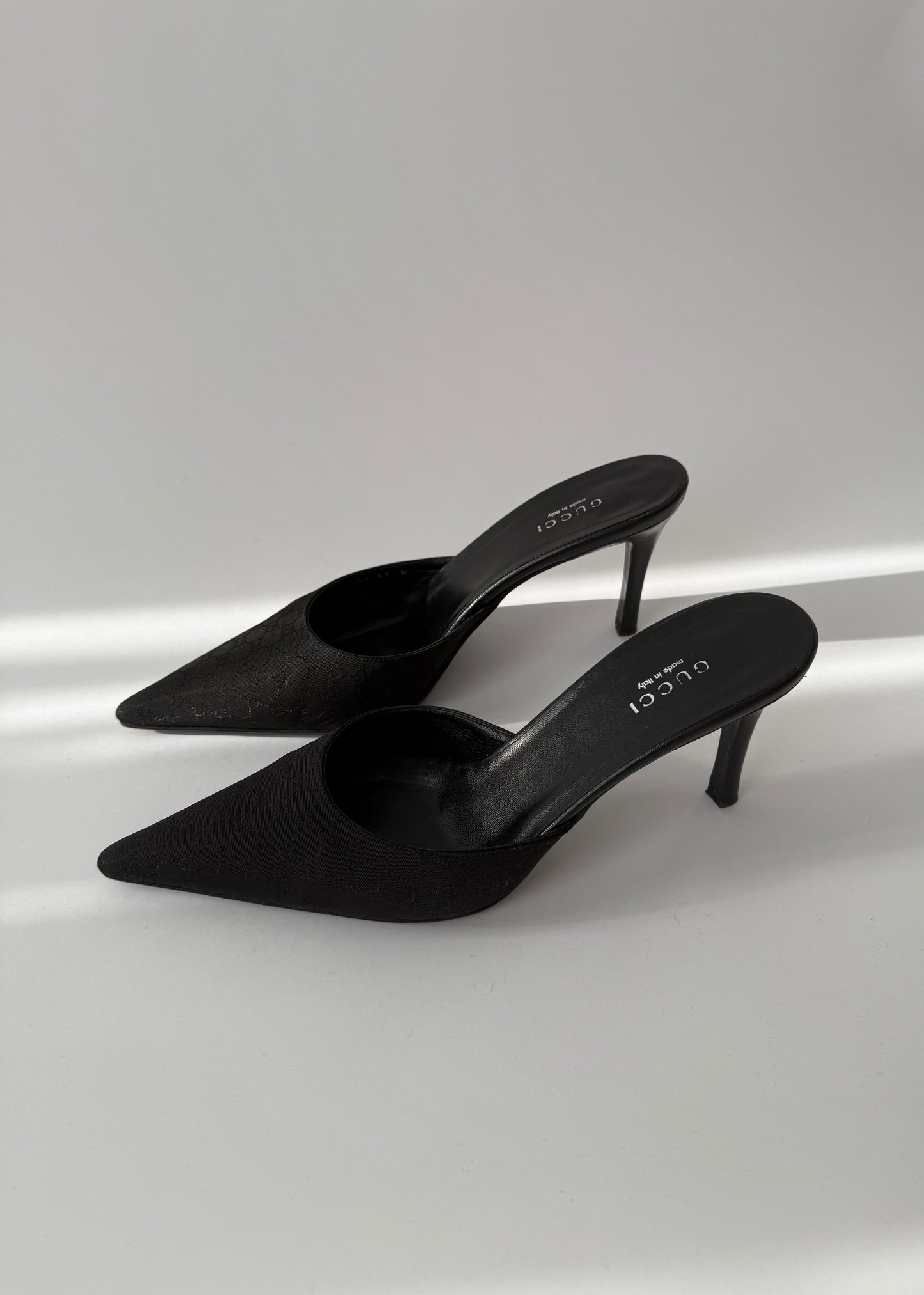 Gucci Vintage Black Pointed Toe Monogram Mules (IT 37/US 7/UK 4)