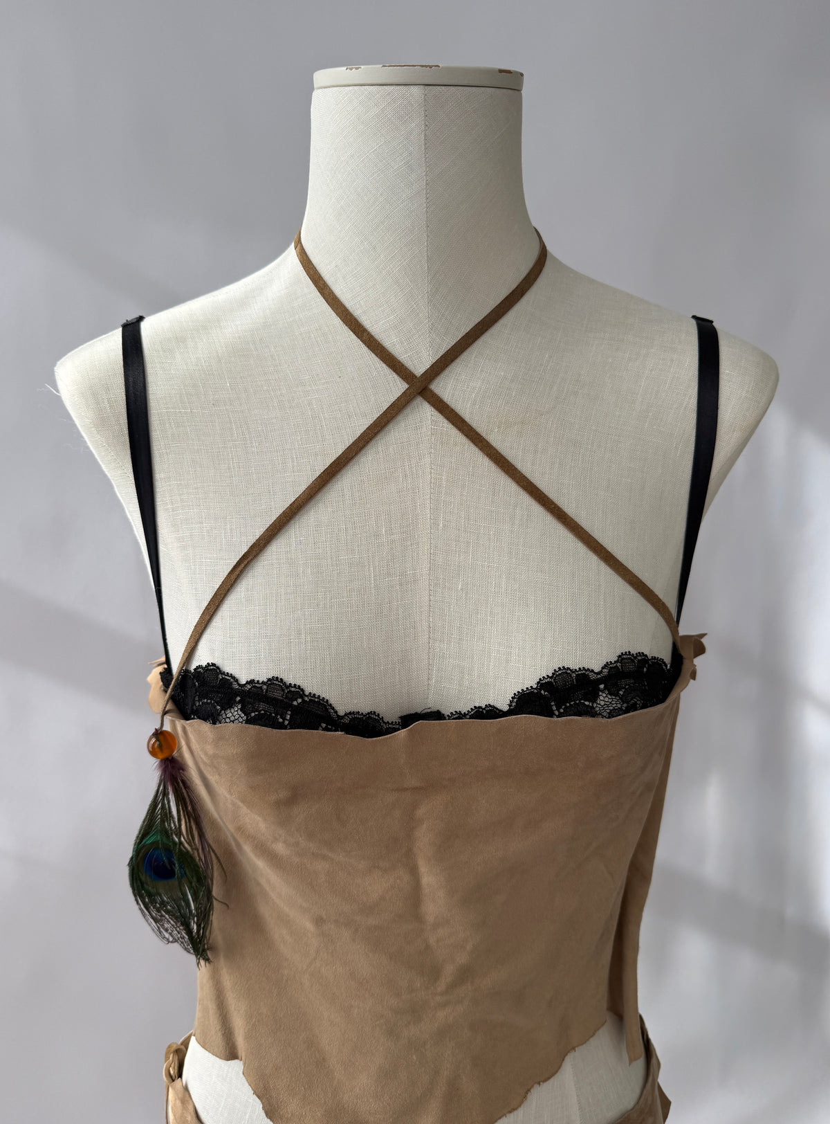 Dolce & Gabbana 2001 Frayed Suede and Feather Set (S)