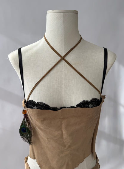 Dolce & Gabbana 2001 Frayed Suede and Feather Set (S)
