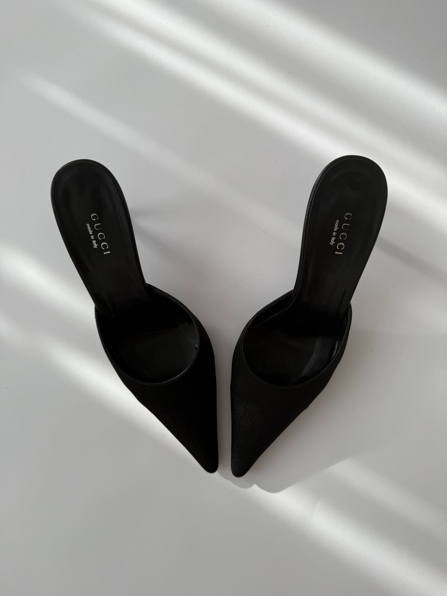 Gucci Vintage Black Pointed Toe Monogram Mules (IT 37/US 7/UK 4)