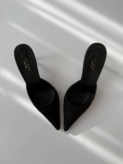 Gucci Vintage Black Pointed Toe Monogram Mules (IT 37/US 7/UK 4)