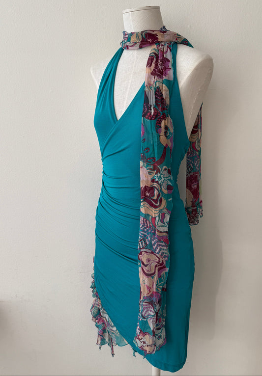 Emanuel Ungaro Fuchsia Bodycon Dress with Silk Ruched Details (S-M)