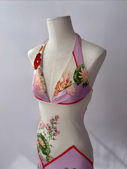 Versace 2000s Vintage Floral Halter Dress (S)