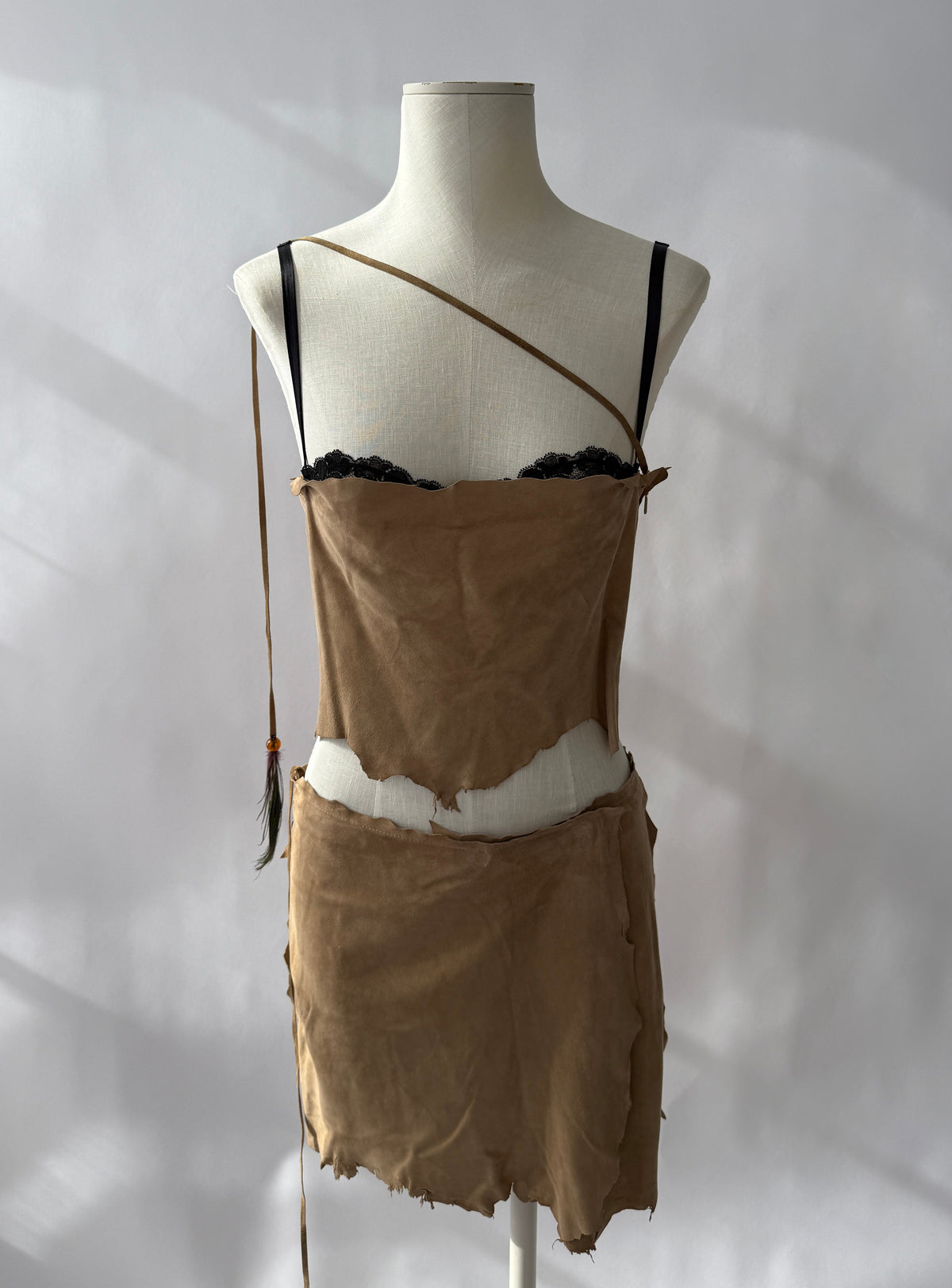 Dolce & Gabbana 2001 Frayed Suede and Feather Set (S)