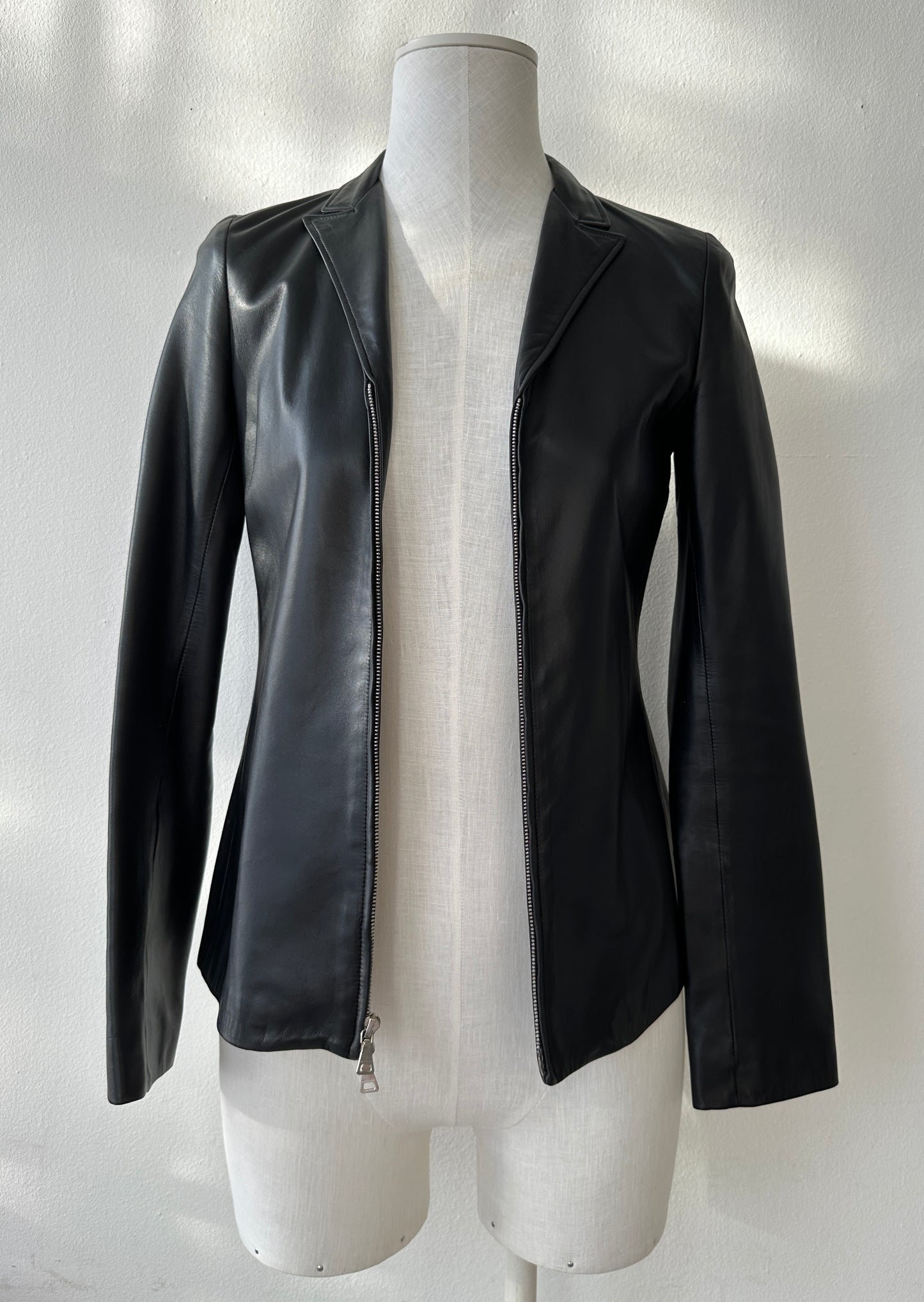 Jil Sander Minimalist Zipper Leather Jacket in size S.