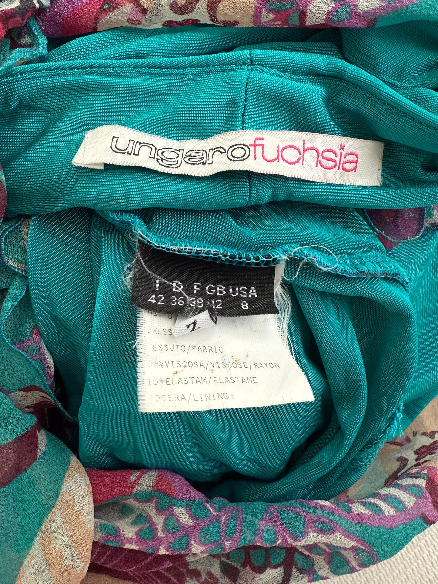 Detail photo of the size and brand tag of the Emanuel Ungaro Bodycon Dress