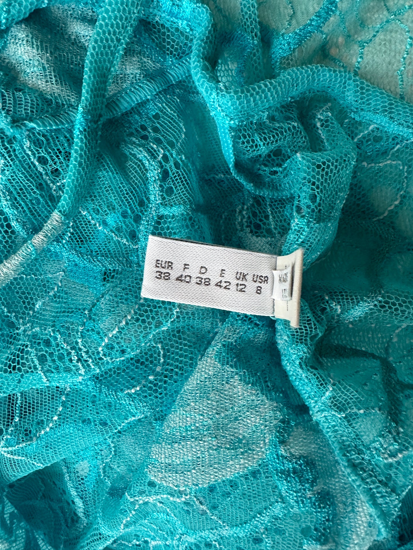 La Perla Marvel Aquamarine High Slit Asymmetrical Lace Dress in size M.