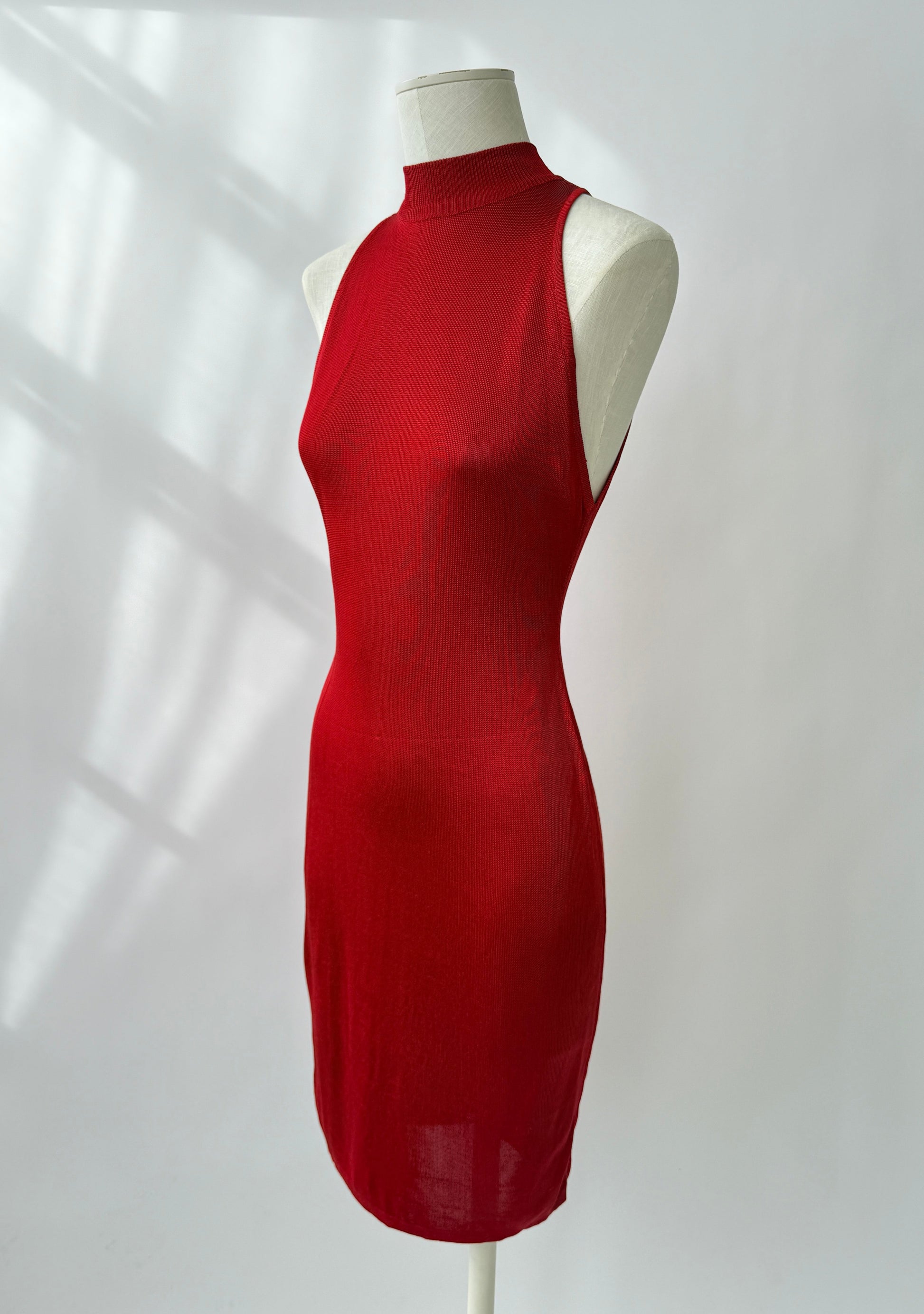 Front view of the rare and vintage 1986 Azzedine Alaia dress on a mannequin.